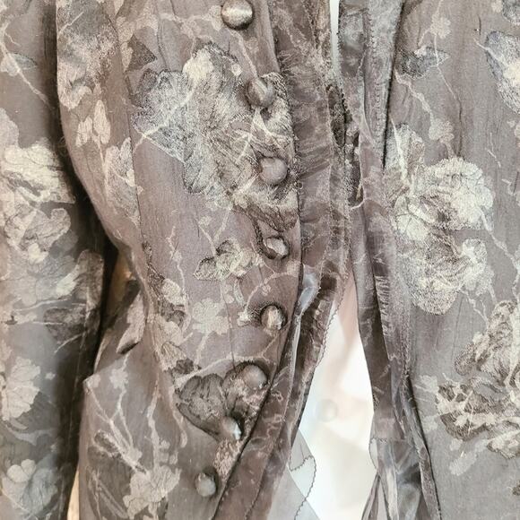 Vintage 90s logo instant chic black tapestry floral ruffle button blazer Sz 18 - Picture 6 of 12